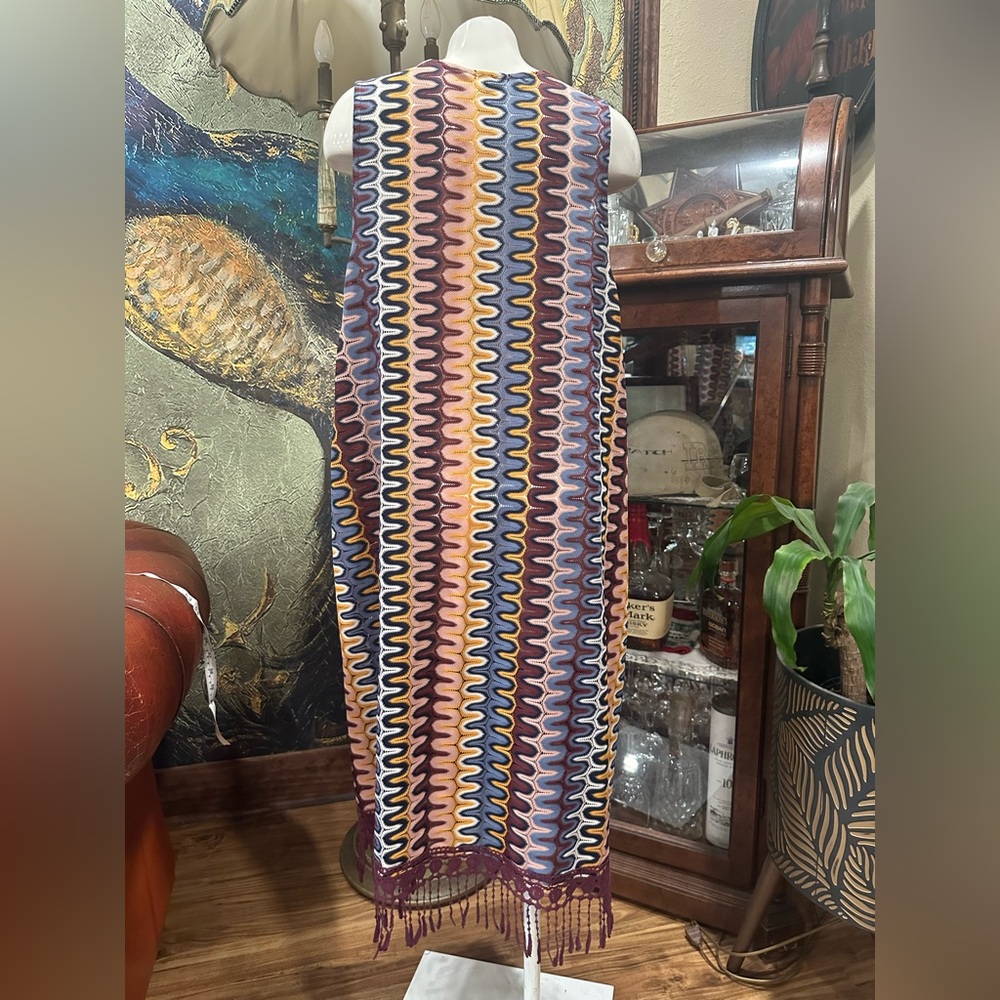 Euc Vibrant Zigzag Patterned Long Slevless Kimono - image 2